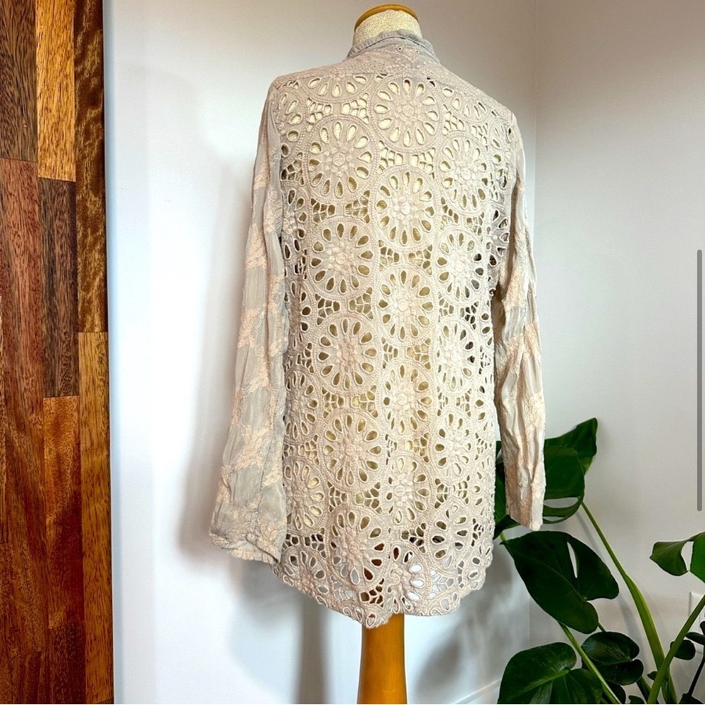 Johnny Was Back Eyelet button down Blouse in Powdered Sugar - Picture 6 of 8